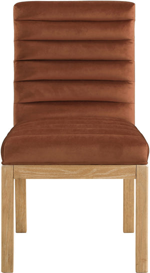 Meridian Furniture Evelyn Channel Tufted Velvet Dining Chair with Solid Ash Legs for Elegant Modern Spaces Cognac 901 901Cognac-C