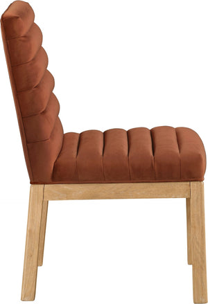Meridian Furniture Evelyn Channel Tufted Velvet Dining Chair with Solid Ash Legs for Elegant Modern Spaces Cognac 901 901Cognac-C