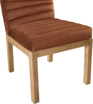 Meridian Furniture Evelyn Channel Tufted Velvet Dining Chair with Solid Ash Legs for Elegant Modern Spaces Cognac 901 901Cognac-C