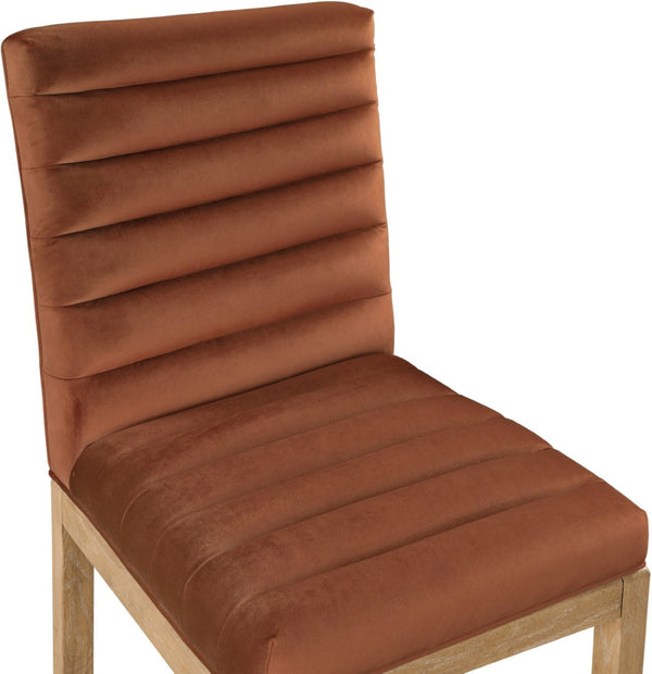 Meridian Furniture Evelyn Channel Tufted Velvet Dining Chair with Solid Ash Legs for Elegant Modern Spaces Cognac 901 901Cognac-C