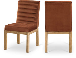 Meridian Furniture Evelyn Channel Tufted Velvet Dining Chair with Solid Ash Legs for Elegant Modern Spaces Cognac 901 901Cognac-C