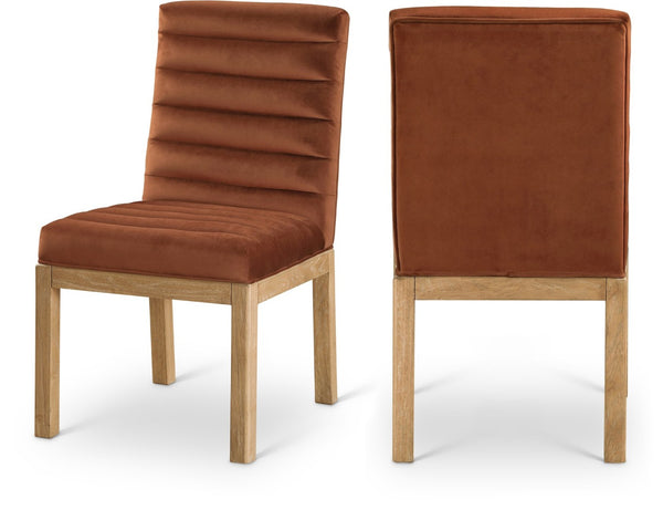 Meridian Furniture Evelyn Channel Tufted Velvet Dining Chair with Solid Ash Legs for Elegant Modern Spaces Cognac 901 901Cognac-C