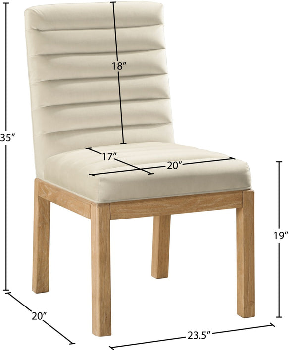 Meridian Furniture Evelyn Channel Tufted Velvet Dining Chair with Solid Ash Legs for Elegant Modern Spaces Cream 901 901Cream-C