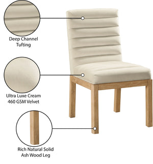 Meridian Furniture Evelyn Channel Tufted Velvet Dining Chair with Solid Ash Legs for Elegant Modern Spaces Cream 901 901Cream-C
