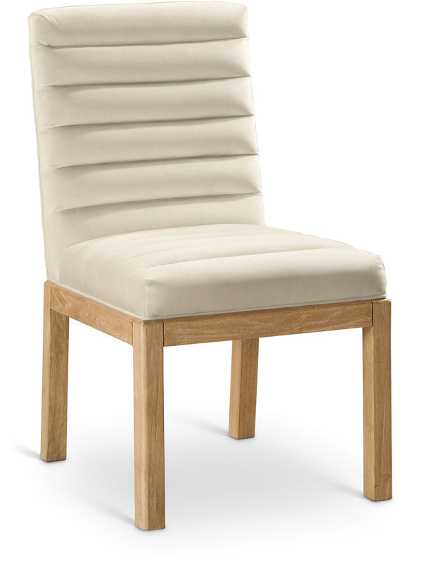 Meridian Furniture Evelyn Channel Tufted Velvet Dining Chair with Solid Ash Legs for Elegant Modern Spaces Cream 901 901Cream-C