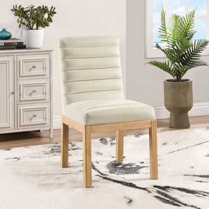 Meridian Furniture Evelyn Channel Tufted Velvet Dining Chair with Solid Ash Legs for Elegant Modern Spaces Cream 901 901Cream-C
