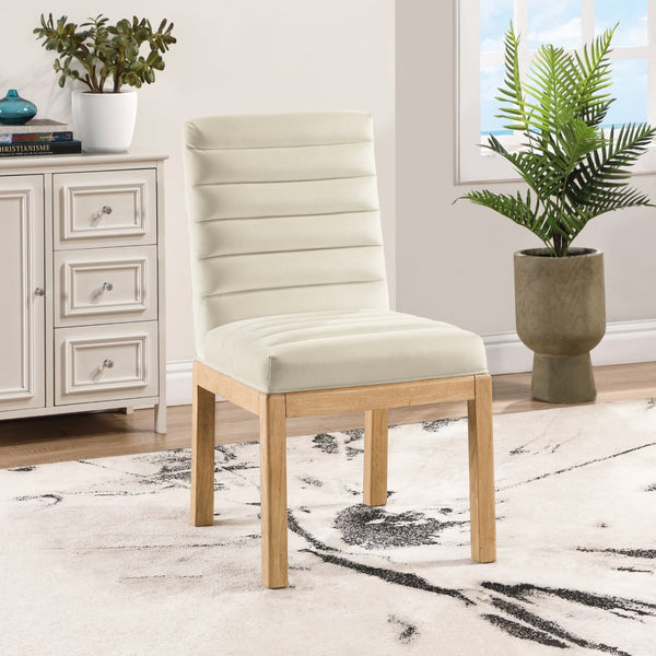 Meridian Furniture Evelyn Channel Tufted Velvet Dining Chair with Solid Ash Legs for Elegant Modern Spaces Cream 901 901Cream-C