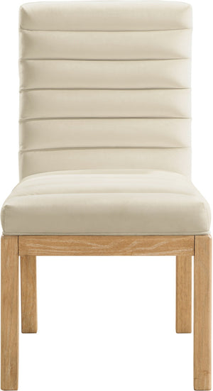 Meridian Furniture Evelyn Channel Tufted Velvet Dining Chair with Solid Ash Legs for Elegant Modern Spaces Cream 901 901Cream-C