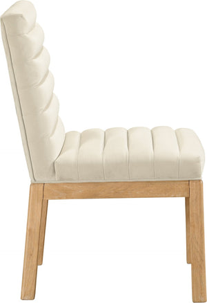 Meridian Furniture Evelyn Channel Tufted Velvet Dining Chair with Solid Ash Legs for Elegant Modern Spaces Cream 901 901Cream-C