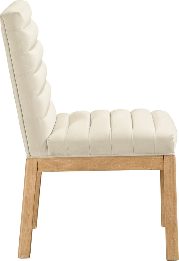 Meridian Furniture Evelyn Channel Tufted Velvet Dining Chair with Solid Ash Legs for Elegant Modern Spaces Cream 901 901Cream-C