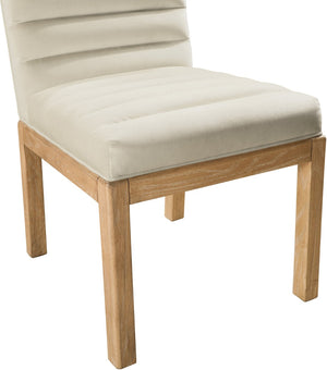 Meridian Furniture Evelyn Channel Tufted Velvet Dining Chair with Solid Ash Legs for Elegant Modern Spaces Cream 901 901Cream-C