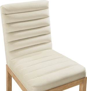 Meridian Furniture Evelyn Channel Tufted Velvet Dining Chair with Solid Ash Legs for Elegant Modern Spaces Cream 901 901Cream-C