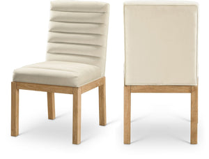 Meridian Furniture Evelyn Channel Tufted Velvet Dining Chair with Solid Ash Legs for Elegant Modern Spaces Cream 901 901Cream-C