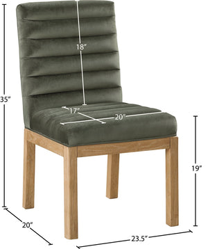 Meridian Furniture Evelyn Channel Tufted Velvet Dining Chair with Solid Ash Legs for Elegant Modern Spaces Green 901 901Green-C