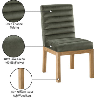 Meridian Furniture Evelyn Channel Tufted Velvet Dining Chair with Solid Ash Legs for Elegant Modern Spaces Green 901 901Green-C
