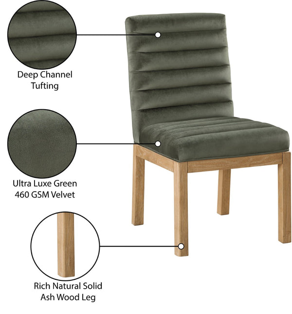 Meridian Furniture Evelyn Channel Tufted Velvet Dining Chair with Solid Ash Legs for Elegant Modern Spaces Green 901 901Green-C