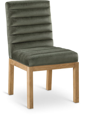 Meridian Furniture Evelyn Channel Tufted Velvet Dining Chair with Solid Ash Legs for Elegant Modern Spaces Green 901 901Green-C