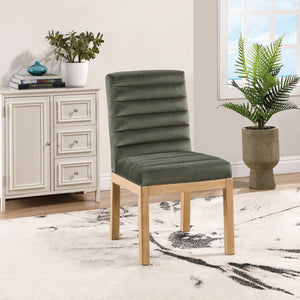 Meridian Furniture Evelyn Channel Tufted Velvet Dining Chair with Solid Ash Legs for Elegant Modern Spaces Green 901 901Green-C