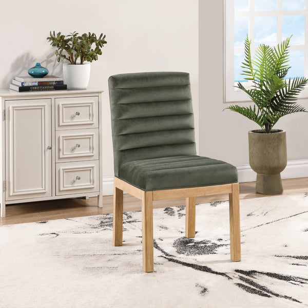 Meridian Furniture Evelyn Channel Tufted Velvet Dining Chair with Solid Ash Legs for Elegant Modern Spaces Green 901 901Green-C