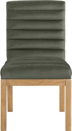 Meridian Furniture Evelyn Channel Tufted Velvet Dining Chair with Solid Ash Legs for Elegant Modern Spaces Green 901 901Green-C