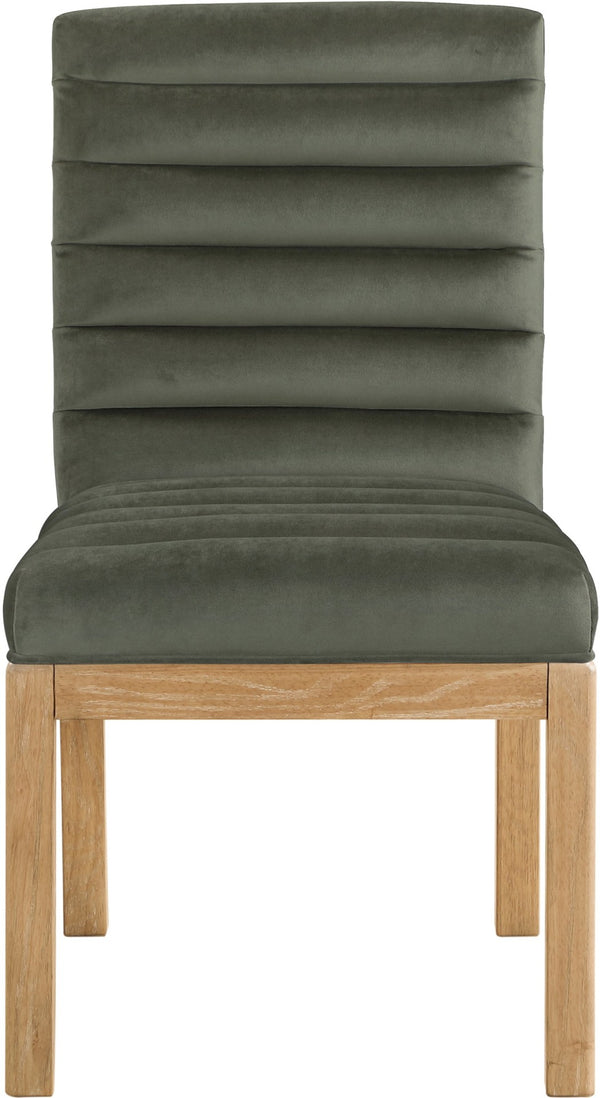Meridian Furniture Evelyn Channel Tufted Velvet Dining Chair with Solid Ash Legs for Elegant Modern Spaces Green 901 901Green-C