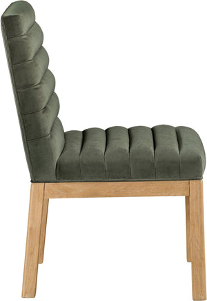 Meridian Furniture Evelyn Channel Tufted Velvet Dining Chair with Solid Ash Legs for Elegant Modern Spaces Green 901 901Green-C