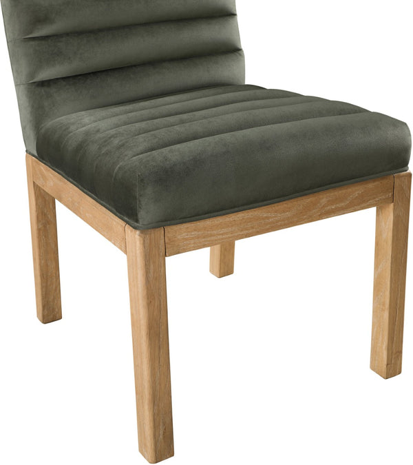 Meridian Furniture Evelyn Channel Tufted Velvet Dining Chair with Solid Ash Legs for Elegant Modern Spaces Green 901 901Green-C