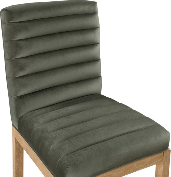 Meridian Furniture Evelyn Channel Tufted Velvet Dining Chair with Solid Ash Legs for Elegant Modern Spaces Green 901 901Green-C