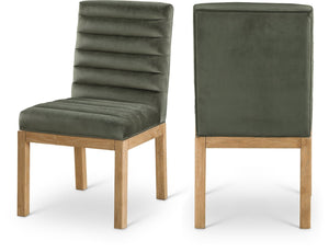 Meridian Furniture Evelyn Channel Tufted Velvet Dining Chair with Solid Ash Legs for Elegant Modern Spaces Green 901 901Green-C