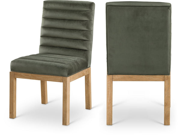 Meridian Furniture Evelyn Channel Tufted Velvet Dining Chair with Solid Ash Legs for Elegant Modern Spaces Green 901 901Green-C