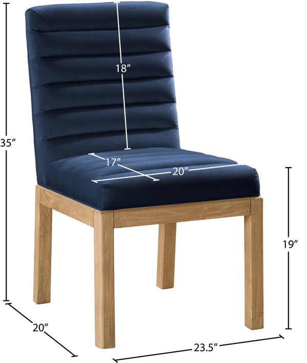 Meridian Furniture Evelyn Channel Tufted Velvet Dining Chair with Solid Ash Legs for Elegant Modern Spaces Navy 901 901Navy-C