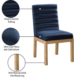 Meridian Furniture Evelyn Channel Tufted Velvet Dining Chair with Solid Ash Legs for Elegant Modern Spaces Navy 901 901Navy-C