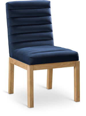Meridian Furniture Evelyn Channel Tufted Velvet Dining Chair with Solid Ash Legs for Elegant Modern Spaces Navy 901 901Navy-C