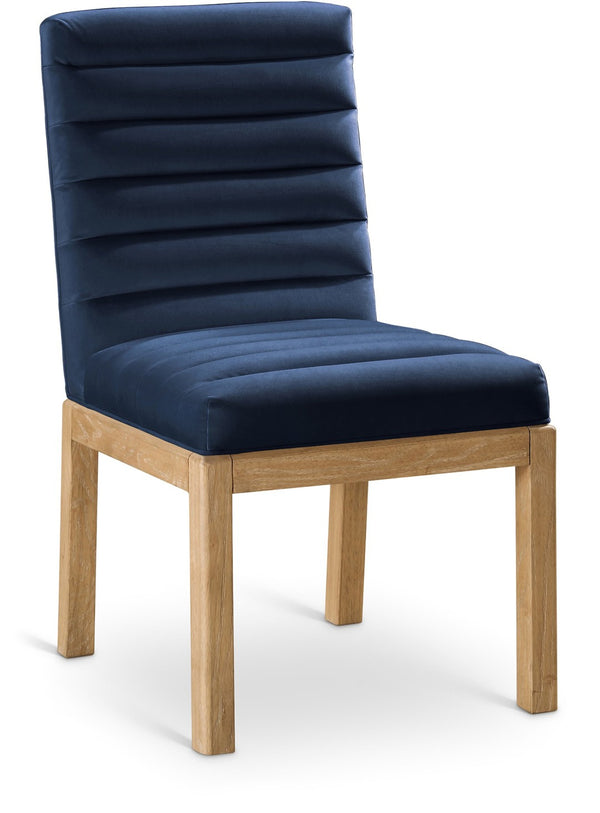 Meridian Furniture Evelyn Channel Tufted Velvet Dining Chair with Solid Ash Legs for Elegant Modern Spaces Navy 901 901Navy-C