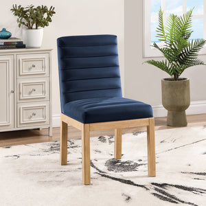 Meridian Furniture Evelyn Channel Tufted Velvet Dining Chair with Solid Ash Legs for Elegant Modern Spaces Navy 901 901Navy-C
