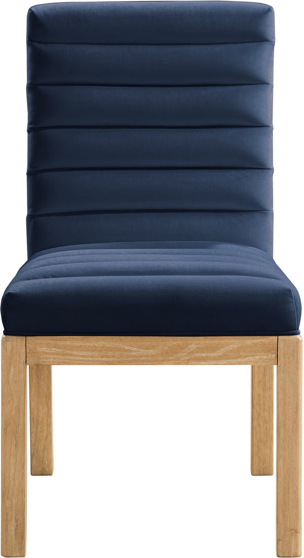 Meridian Furniture Evelyn Channel Tufted Velvet Dining Chair with Solid Ash Legs for Elegant Modern Spaces Navy 901 901Navy-C