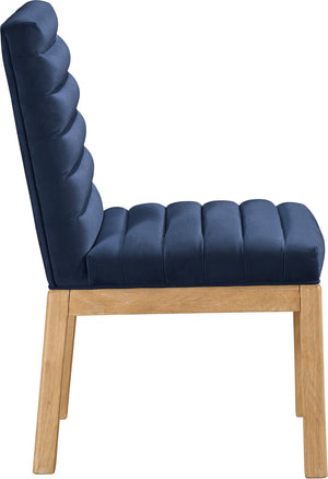 Meridian Furniture Evelyn Channel Tufted Velvet Dining Chair with Solid Ash Legs for Elegant Modern Spaces Navy 901 901Navy-C