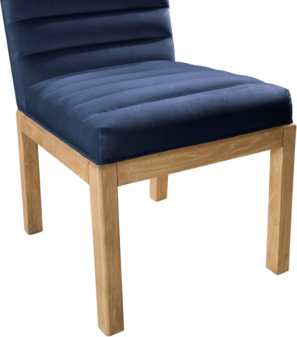 Meridian Furniture Evelyn Channel Tufted Velvet Dining Chair with Solid Ash Legs for Elegant Modern Spaces Navy 901 901Navy-C