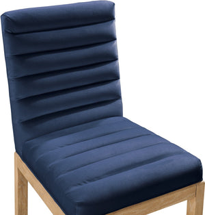 Meridian Furniture Evelyn Channel Tufted Velvet Dining Chair with Solid Ash Legs for Elegant Modern Spaces Navy 901 901Navy-C