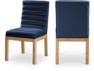 Meridian Furniture Evelyn Channel Tufted Velvet Dining Chair with Solid Ash Legs for Elegant Modern Spaces Navy 901 901Navy-C