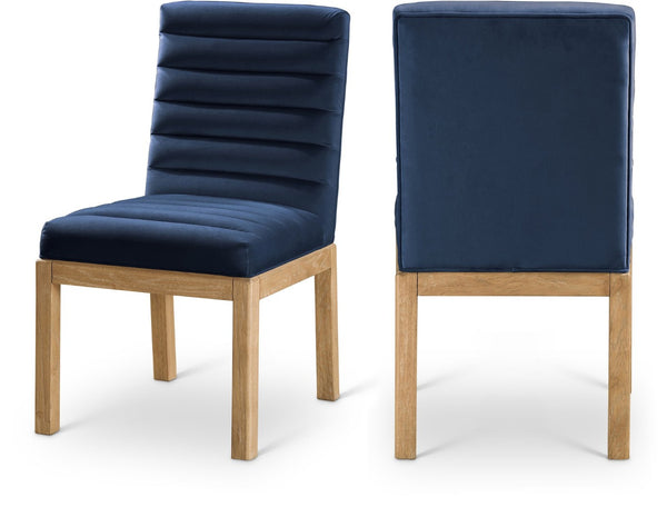 Meridian Furniture Evelyn Channel Tufted Velvet Dining Chair with Solid Ash Legs for Elegant Modern Spaces Navy 901 901Navy-C