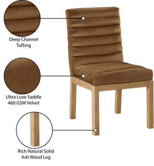 Meridian Furniture Evelyn Channel Tufted Velvet Dining Chair with Solid Ash Legs for Elegant Modern Spaces Saddle 901 901Saddle-C