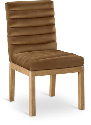 Meridian Furniture Evelyn Channel Tufted Velvet Dining Chair with Solid Ash Legs for Elegant Modern Spaces Saddle 901 901Saddle-C