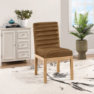 Meridian Furniture Evelyn Channel Tufted Velvet Dining Chair with Solid Ash Legs for Elegant Modern Spaces Saddle 901 901Saddle-C
