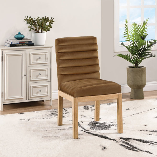 Meridian Furniture Evelyn Channel Tufted Velvet Dining Chair with Solid Ash Legs for Elegant Modern Spaces Saddle 901 901Saddle-C