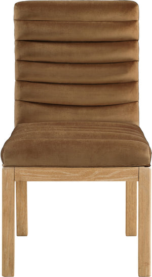Meridian Furniture Evelyn Channel Tufted Velvet Dining Chair with Solid Ash Legs for Elegant Modern Spaces Saddle 901 901Saddle-C