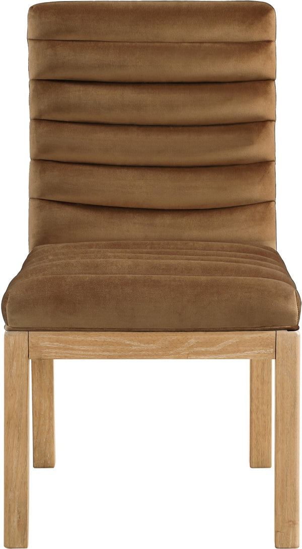Meridian Furniture Evelyn Channel Tufted Velvet Dining Chair with Solid Ash Legs for Elegant Modern Spaces Saddle 901 901Saddle-C