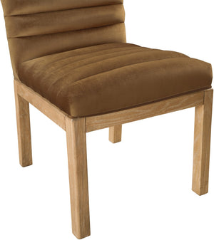 Meridian Furniture Evelyn Channel Tufted Velvet Dining Chair with Solid Ash Legs for Elegant Modern Spaces Saddle 901 901Saddle-C