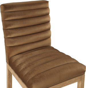 Meridian Furniture Evelyn Channel Tufted Velvet Dining Chair with Solid Ash Legs for Elegant Modern Spaces Saddle 901 901Saddle-C