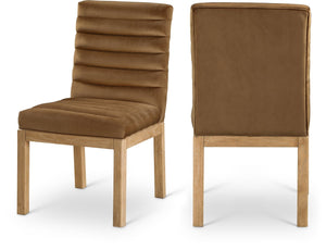 Meridian Furniture Evelyn Channel Tufted Velvet Dining Chair with Solid Ash Legs for Elegant Modern Spaces Saddle 901 901Saddle-C